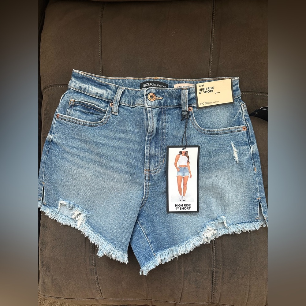 BCBGeneration Blue High Waist Denim Shorts